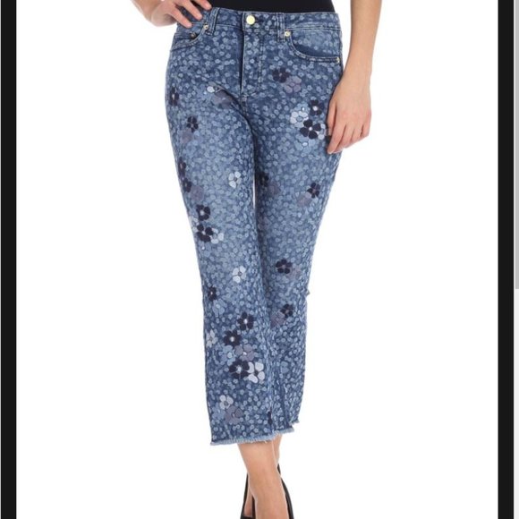 MICHAEL Michael Kors Denim - Michael Kors Floral Embroidered Cropped Jeans From
